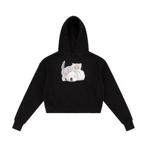 Ashley Williams London Kitty Puppy Black Cropped Hoodie Sweatshirt SMALL